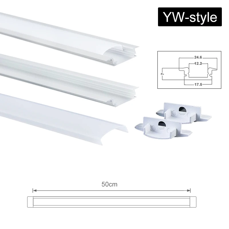 CLAITE Three Style U V YW 30cm 45cm 50cm Aluminium Channel Holder for LED Strip Light Bar Under Cabinet Lamp Kitchen 1.8cm Wide