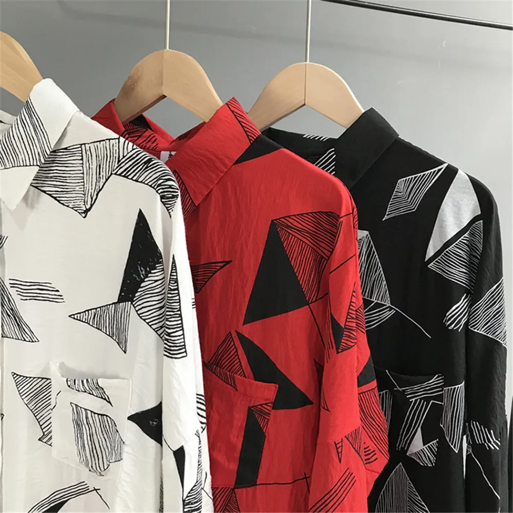 Autumn Geometric Women Blouse 2018 Long Sleeve Office Blouse for Women Casual Working Shirt 120CM Chest Match All Occasion (16)