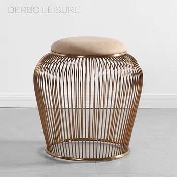 

Fashion Modern Design Rose Gold Color Loft Metal wire Low stool ottoman Shoes changing stool Living Room makeup pad stool 1PC