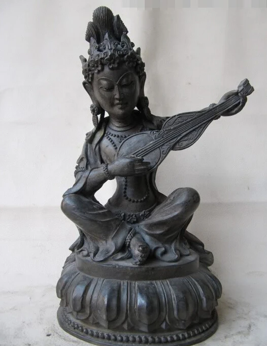 

Collectible bronze S2938 Tibet Buddhism 100% pure bronze Copper Sit lute Fairies Kwan-Yin Buddha statue (B0328)