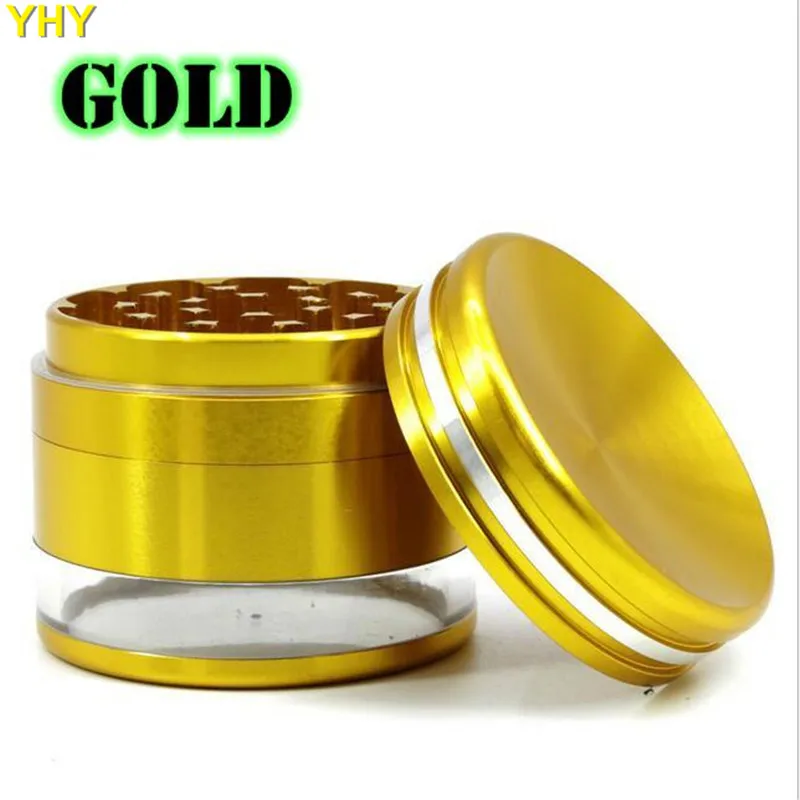 4 Pieces Metal Herb Grinder With Transparent Bottom Cover Concaver Top Cover 63mm Aluminum Alloy Herbal03