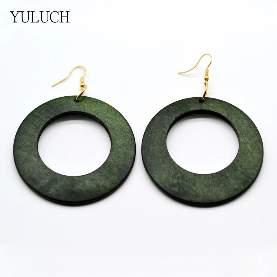 

green color hoop wood earring hollow 2016 personality New design Big handmade