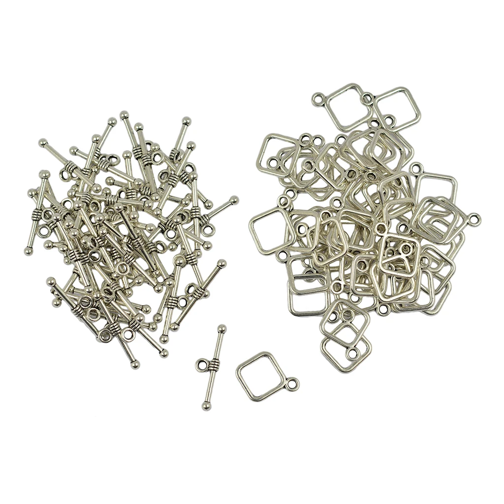 50 sets Round Ring Bar Toggle Clasp Ball Bead Connector for Making Jewelry DIY Crafts Supplies