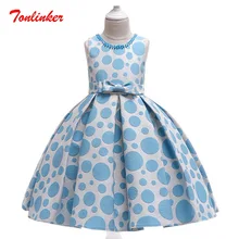 Summer Kids Girls Wave Point Dress Princess Bow-Knot Nail Bead Dress Girls Birthday Wedding Theme Party Ball Gown Dress summer girl a birthday present europe and the united states girls holiday dress nail bead butterfly knot dress cake girls