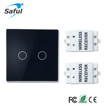 Saful Wireless Luxury Wall Switch 2 Gang 2 Way Push Button light LED Indicator Wireless Remote Control touch Switch for Lamps