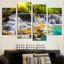 4 Panel Wall Pictures for Living Room Art Waterfall Canvas Painting Modular Picture Posters and Prints Cuadros Paintings F1867