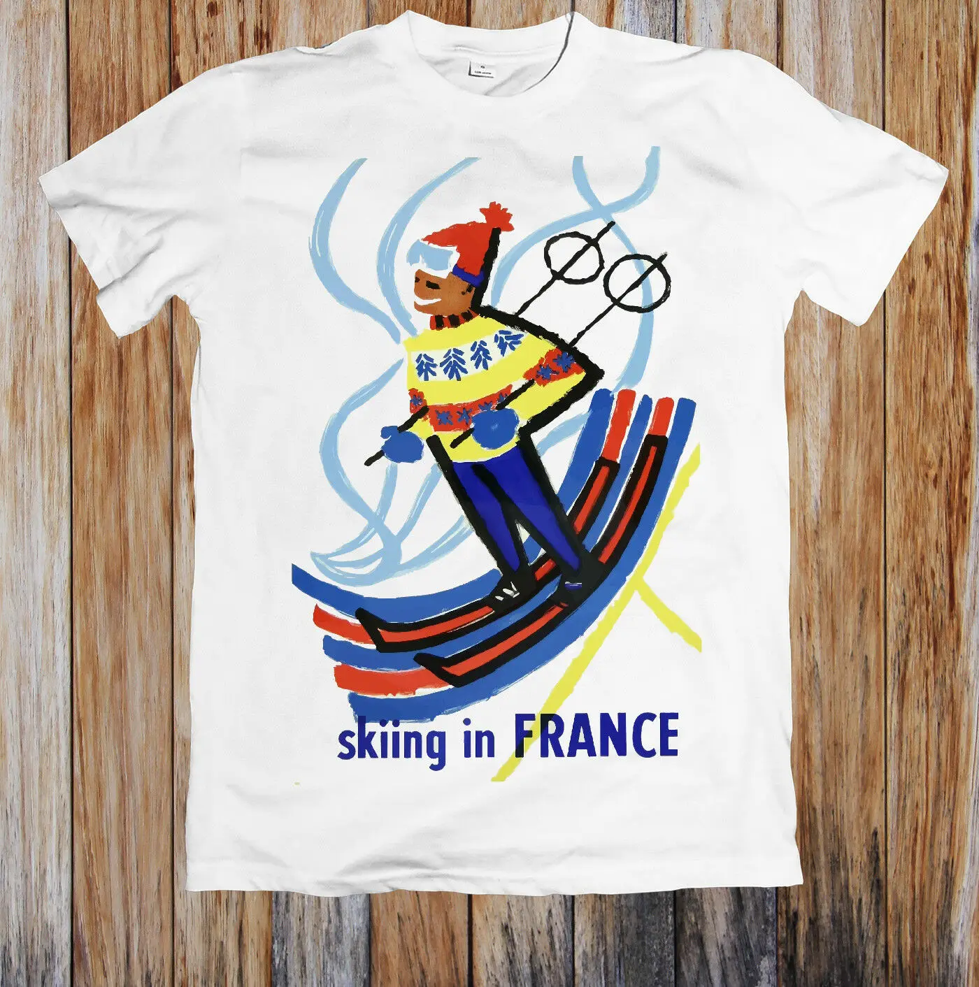 خمر السفر المشارك التزلج في فرنسا للجنسين T قميص