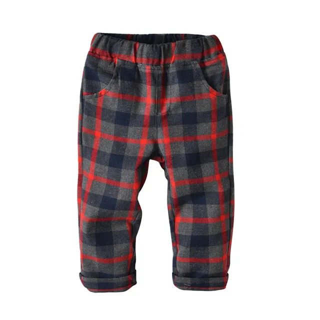 Boy's Spring And Autumn Casual Elastic Waist Red Plaid Straight Wool ...