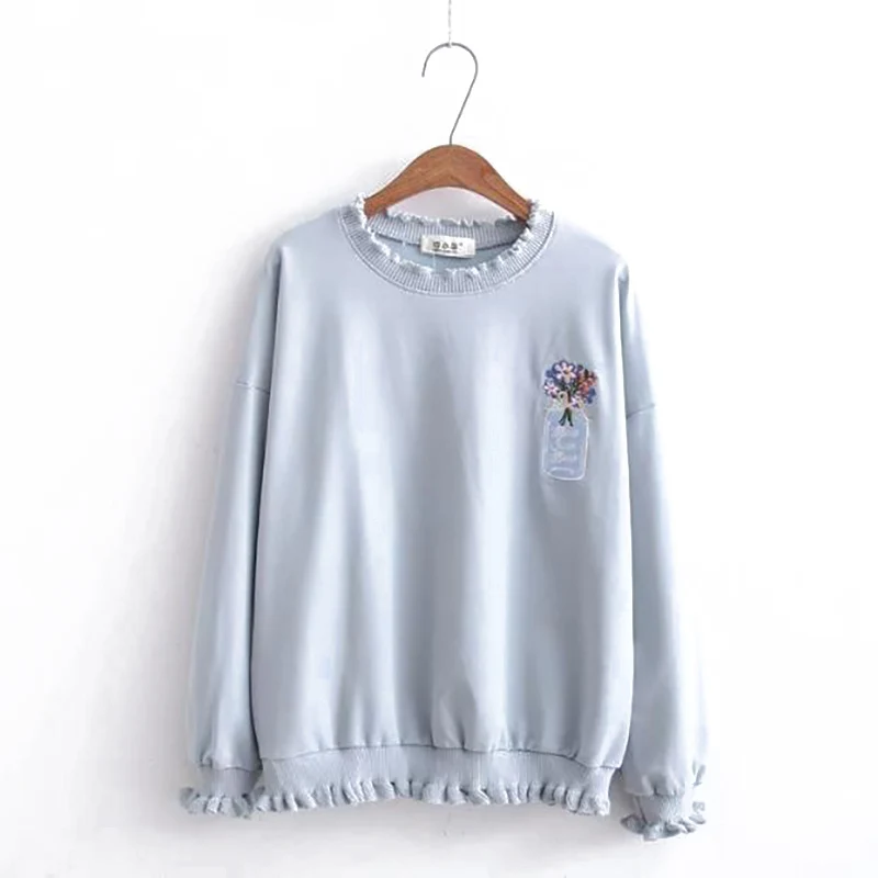 

New Women sweet T-shirts Casual Harajuku vase embroidery Tops Summer Female long Sleeve For Women Clothing