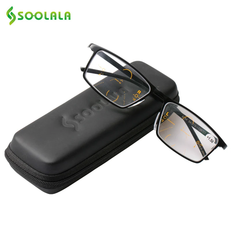 

SOOLALA Full Rimmed Multifocal Reading Glasses Womens Mens Bifocal Progressive Reading Glasses Presbyopia Hyperopia Glass