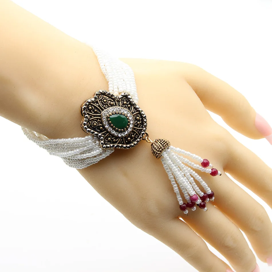 Retro Fashion Beads Flowers Bracelet Beads Chain Vintage Jewelry Gifts