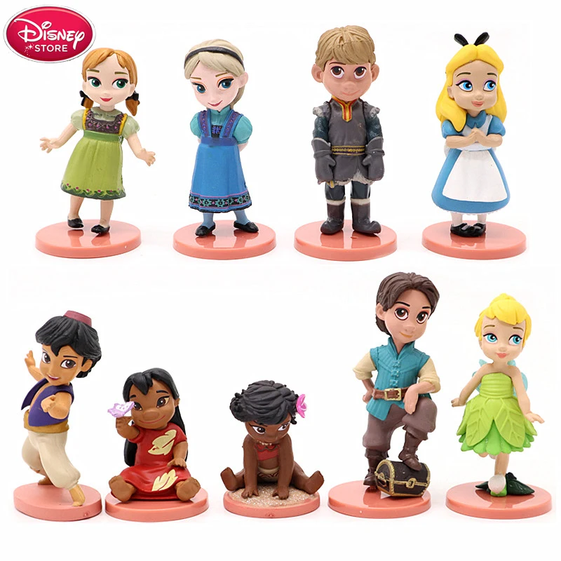 Disney Princess Frozen Moana Vaiana Tinker Bell Alice Elsa Anna Action Figure for Kids Girls Gifts PVC Model Collection Toys