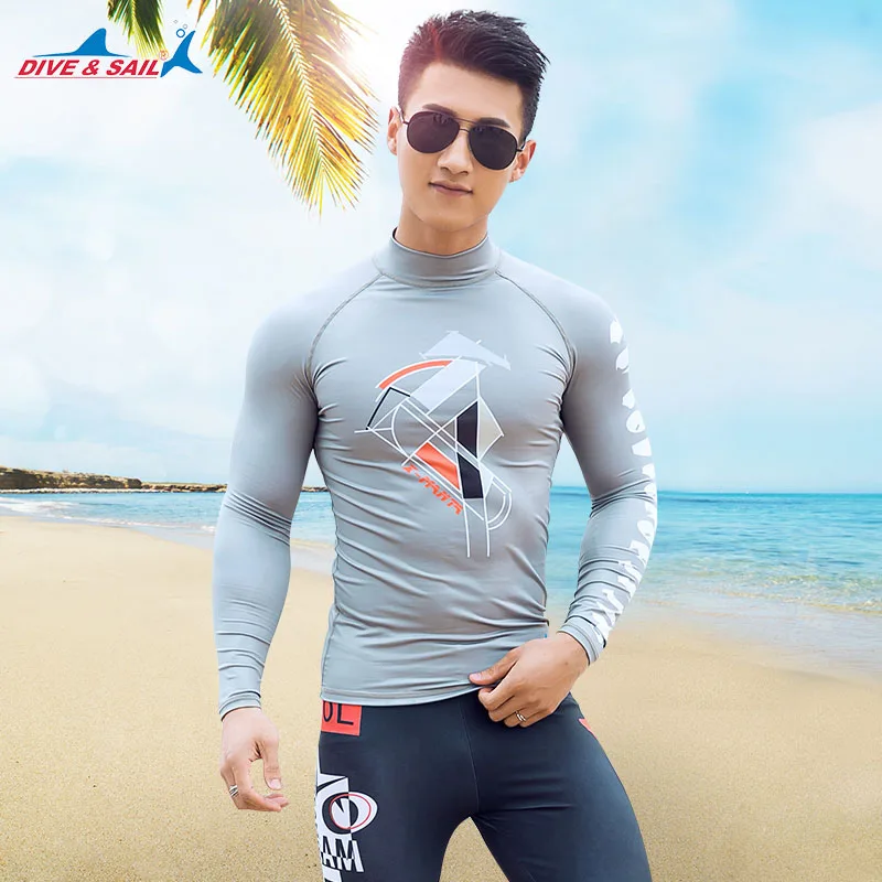 Мужская быстросохнущая футболка UPF 50 с длинным рукавом для плавания, гидрокостюмы с защитой от УФ-лучей, мужская рубашка с защитой от солнца