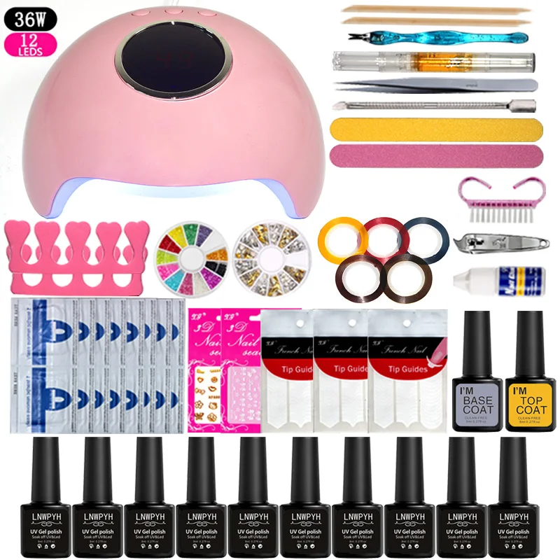 

Full Manicure Set 36W/6W UV LED Lamp With Lamp Nail Kit For Nail Art Sets 10pcs UV Gel Nail Polish Set Tools For Manicure