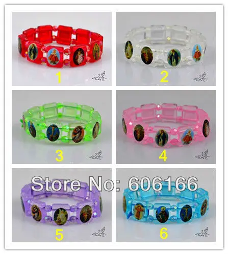 

12x Holy Icon JESUS Virgin Mary Plastic Catholic Rosary Beads Bracelet Religious Bracelets Mix Colors