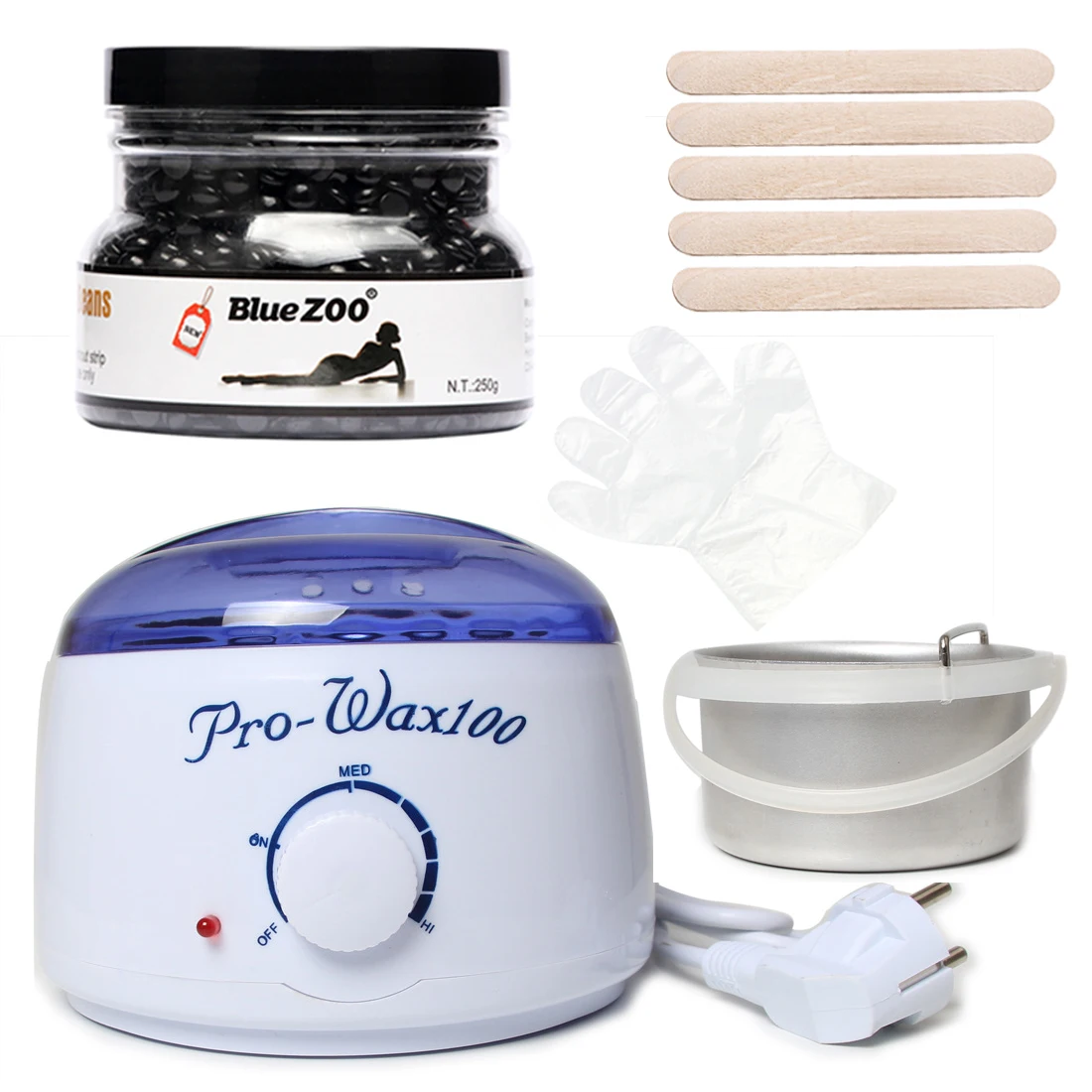 

Epilator Brazilian Wax Hair Removal Tools Set Depilatory Wax Heater + 1 Bottle 250g Wax Beans + 5 Wood Spatulas + 10 Gloves