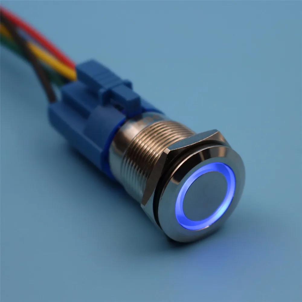 

19mm 12V 5Pin Blue LED Waterproof Metal Momentary Push Button Switch with Wire Socket Connector