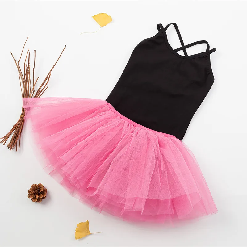 

Kids Girls Children Black Blue Pink Purple Ballet Dance Leotard Shoulder Straps Gymnastics Leotard Tutu Skirt Ballet Dancewear
