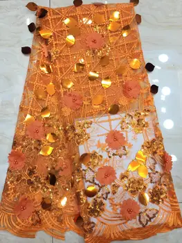 

African Lace Fabric 2019 appliqued Nigerian Laces Fabric Bridal sequins French Tulle Lace Fabric For Wedding JIAXJUN116