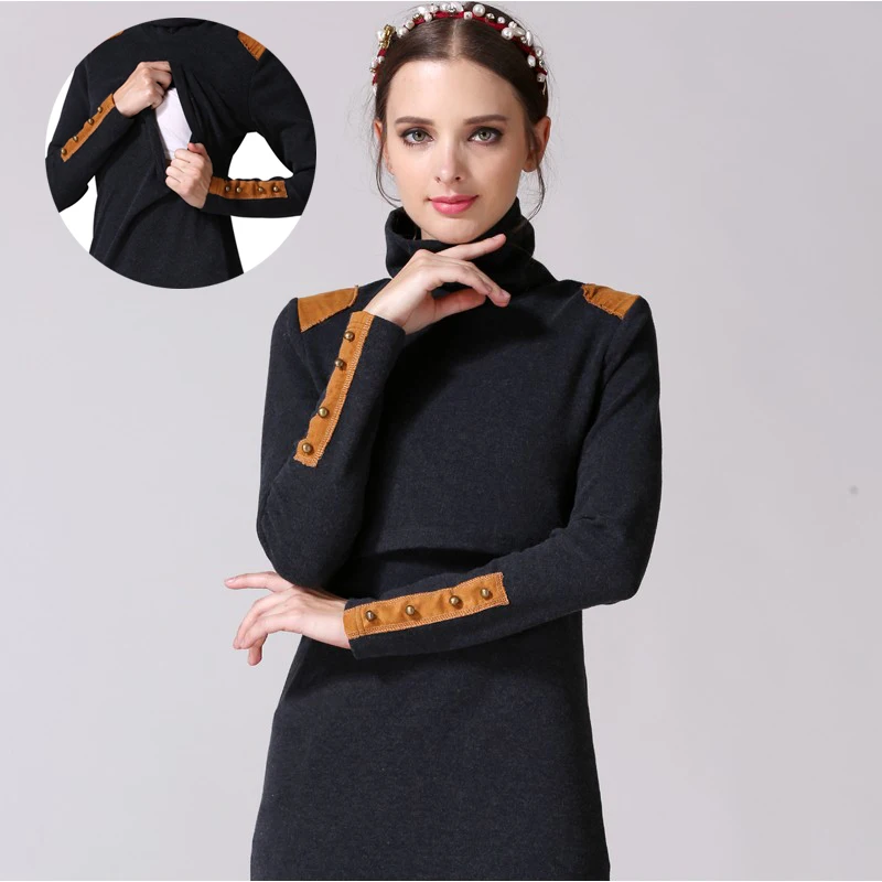 Turtleneck Maternity Clothes Nursing Breastfeeding Dresses Pregnancy Clothes For Pregnant Women Maternity Dresses
