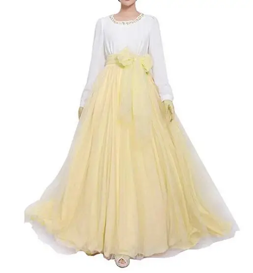 Женское бальное платье, Формальное, ТРАПЕЦИЕВИДНОЕ, пышное, с большим бантом, полная длина, вечерние, для подружки невесты, для свадьбы, юбка-пачка из тюля, юбка с высокой талией - Цвет: Light Yellow
