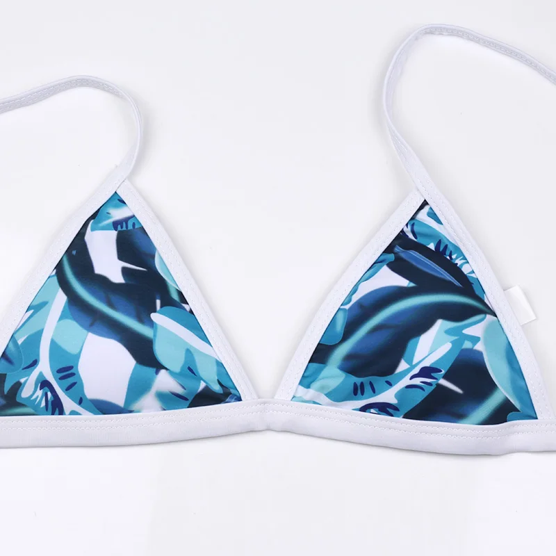 Женский треугольный купальник Maillot De Bain синий с принтом в виде листьев
