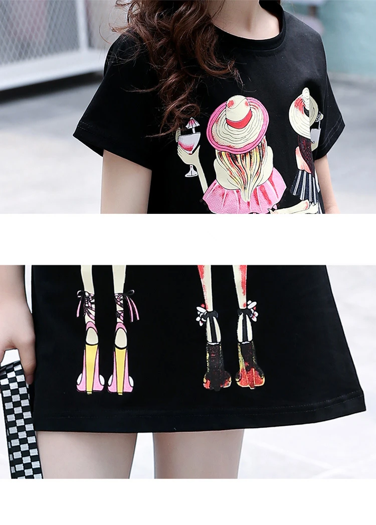 Soft Cotton T shirts For Girls Teenagers Dress Cartoon Long Tops Summer Fashion Kids Clothes Casual Short Sleeve Children's Tees (16)