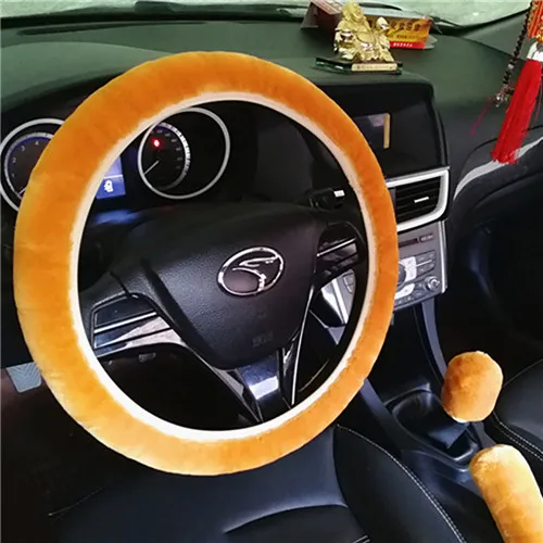 3 шт./компл. автомобиля Универсальный Фиксированный плюшевые Высокое качество Мягкие рулевого колеса плюша крышка аксессуары для ручного тормоза автомобильный интерьер чехол - Название цвета: Orange