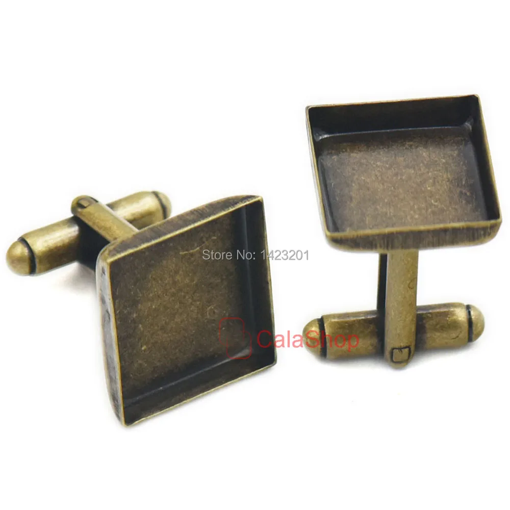 

10 pcs / Lot 16mm 0.63" Brass Blank Cufflinks Cuff link Findings 16mm Mens Shirt Wedding Business Square Bronze Nickel