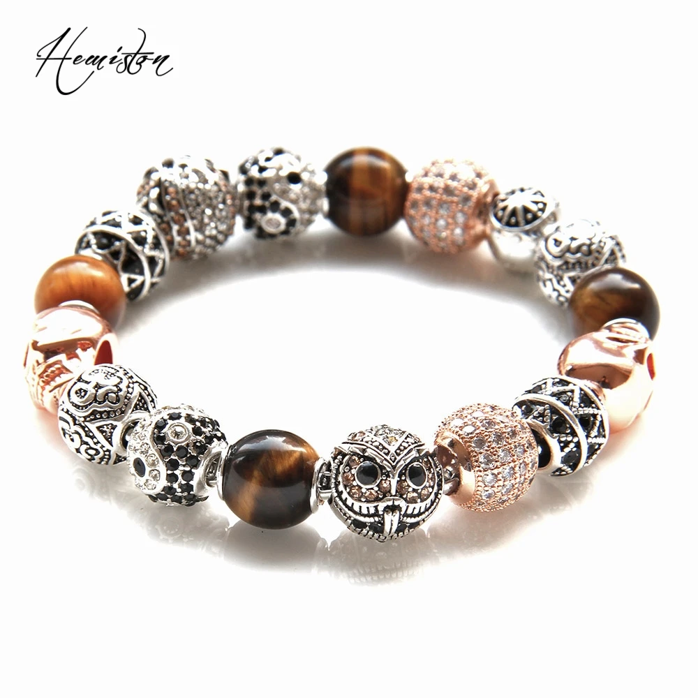 Томас роза Сова золотого цвета, тигровый глаз, YIN-YANG, зигзаг, череп бусины мужские браслеты, Rebel сердце браслет для мужчин TS KB581