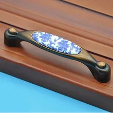 96mm vintage ceramic furniture handles white and blue porcelain kitchen cabinet drawer dresser pulls handles coffee