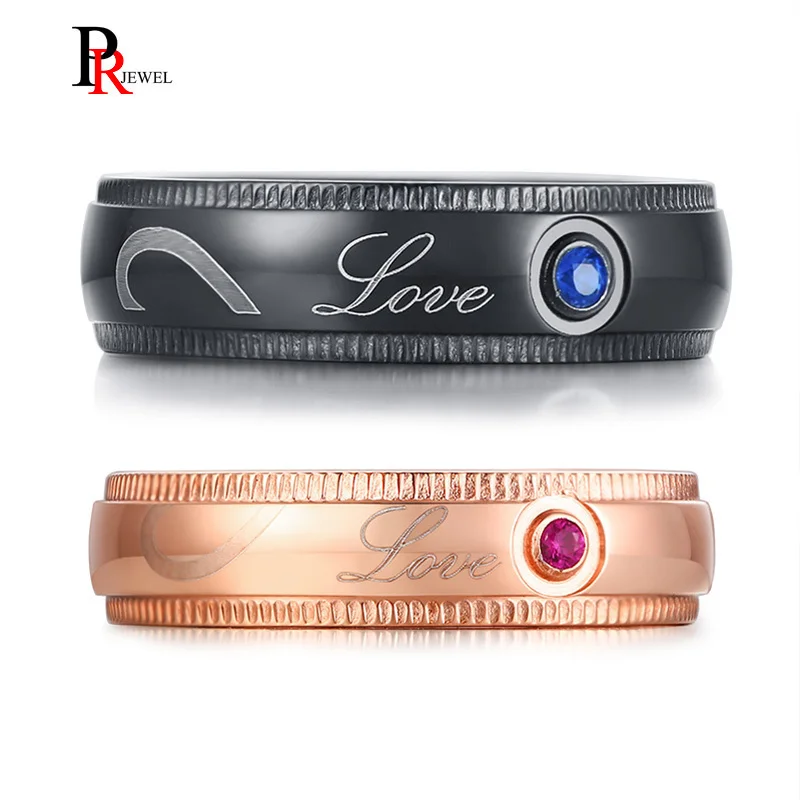 

Romantic Heart Love Wedding Rings for Women Man Rose Gold Black Color Stainless Steel Valentine's Promise Alliance Gifts