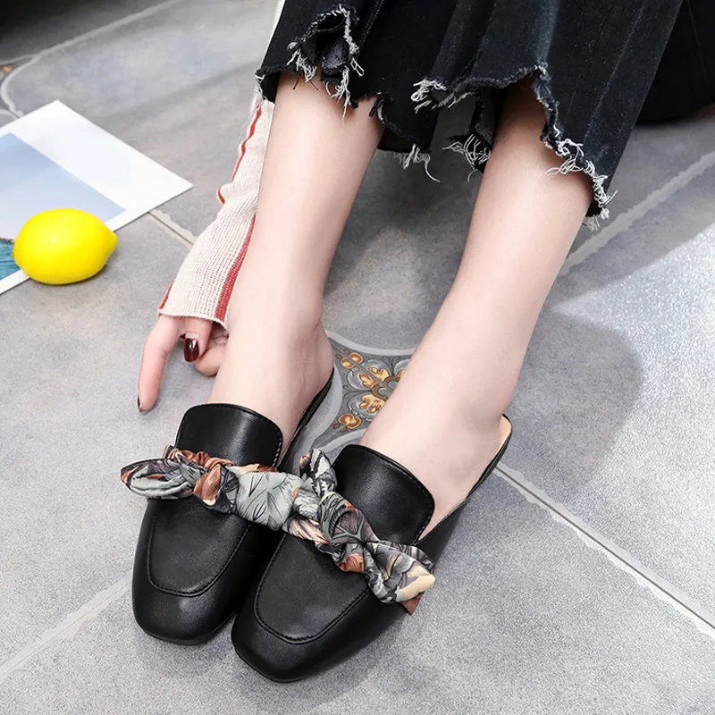 

Women Flat Bowtie Autumn Slippers New 2018 Ladies Riband Slip On Fashion Mules Female Comfortable Casual Outdoor Shoes
