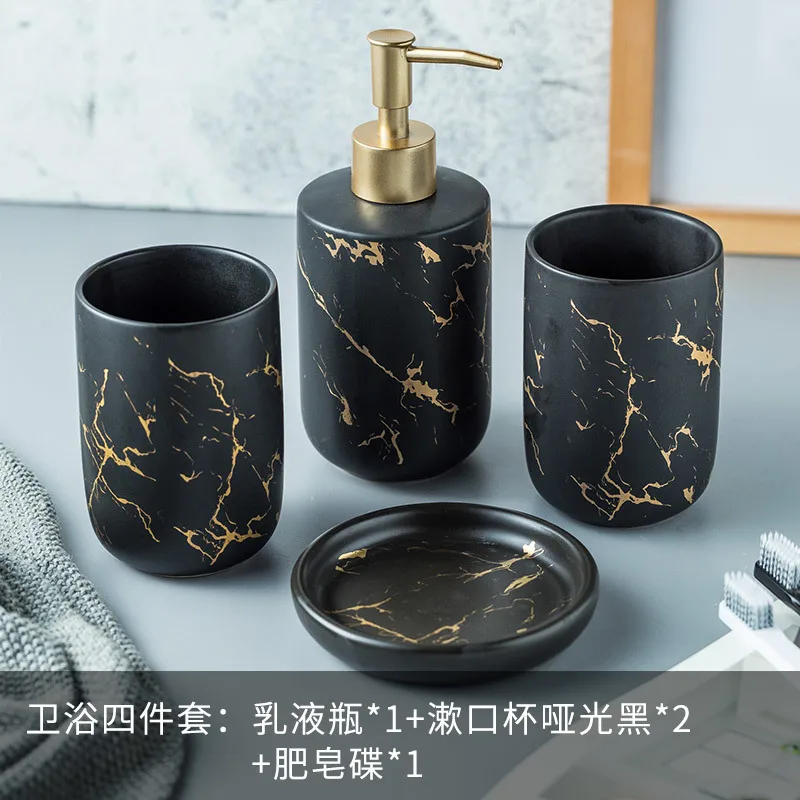 Nordic luxury marbled ceramic bathroom five-piece creative toothbrush mouth mug wedding gift wash set - Цвет: A