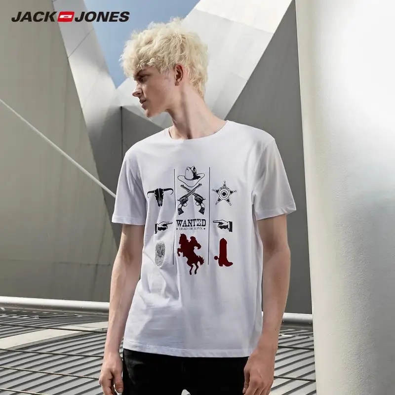 JackJones Мужская футболка из хлопка Удобная футболка с короткими рукавами и принтом 219201503