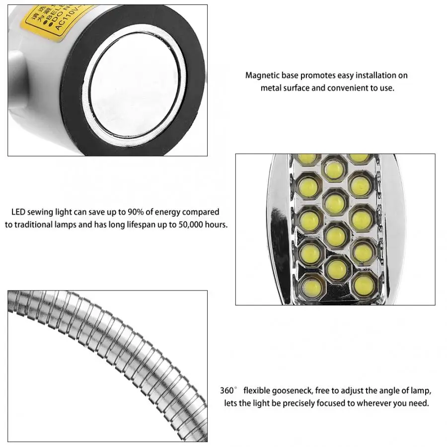 AC 110-265V Светодиодный супер яркая Магнитная основа швейная машина Рабочий стол гусиная шея лампа с штепсельной вилкой ЕС