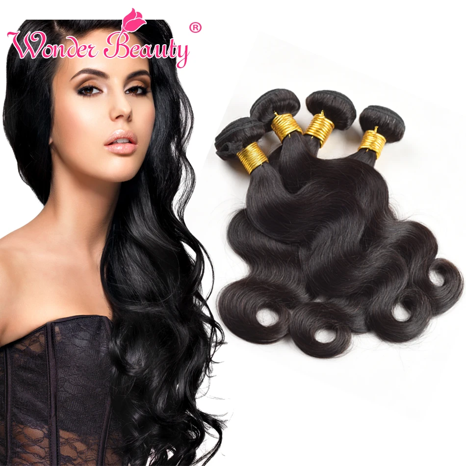 

4pcs virgin brazilian body wave remy human hair weave extensions wonder beauty cheap natural black 100g/pc 3.5oz hair bundles