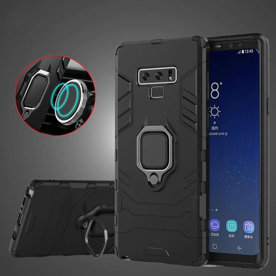 

Case For Samsung Galaxy Note 9 J4 J6 A8 Plus Magnetic Car Holder Ring Stand Armor Phone Case Soft Silicone + Hard PC Hard Cover