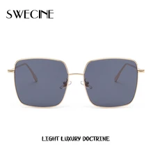 Swecine Квадратные Солнцезащитные очки для женщин Для мужчин очки Леди Роскошный чехол-портмоне в ретро-стиле солнцезащитные очки в металлической оправе винтажное зеркало Óculos De Sol Feminin UV400