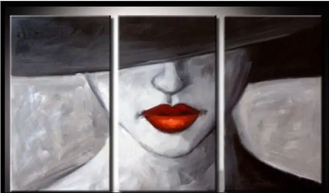 Peint à La Main Abstrait Chapeau Femme Portrait Peintures Sur Toile