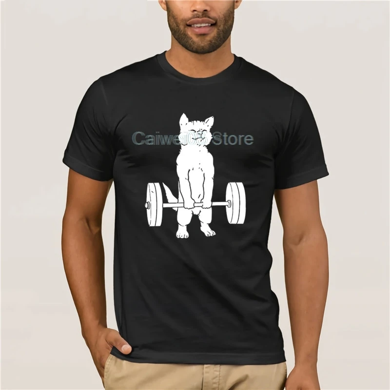 

Men's Print 100% Cotton T-Shirt Popular Men Powerlifting Cat Deadlift Classic Man Style Clothing quality fashion men tshirt