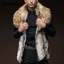 Модная зимняя куртка, Мужская меховая жилетка, новое толстое меховое пальто с капюшоном, мужская верхняя одежда без рукавов с воротником из искусственного меха, пальто, жилеты