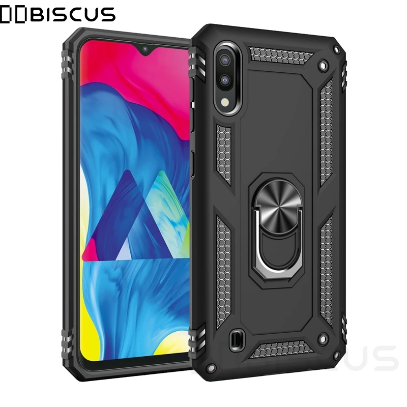 

Luxury Armor Soft Shockproof Case For Samsung Galaxy M10 2019 SM-M105F/DS M105F M105 Silicone Bumper Hard Cover Metal Ring Case