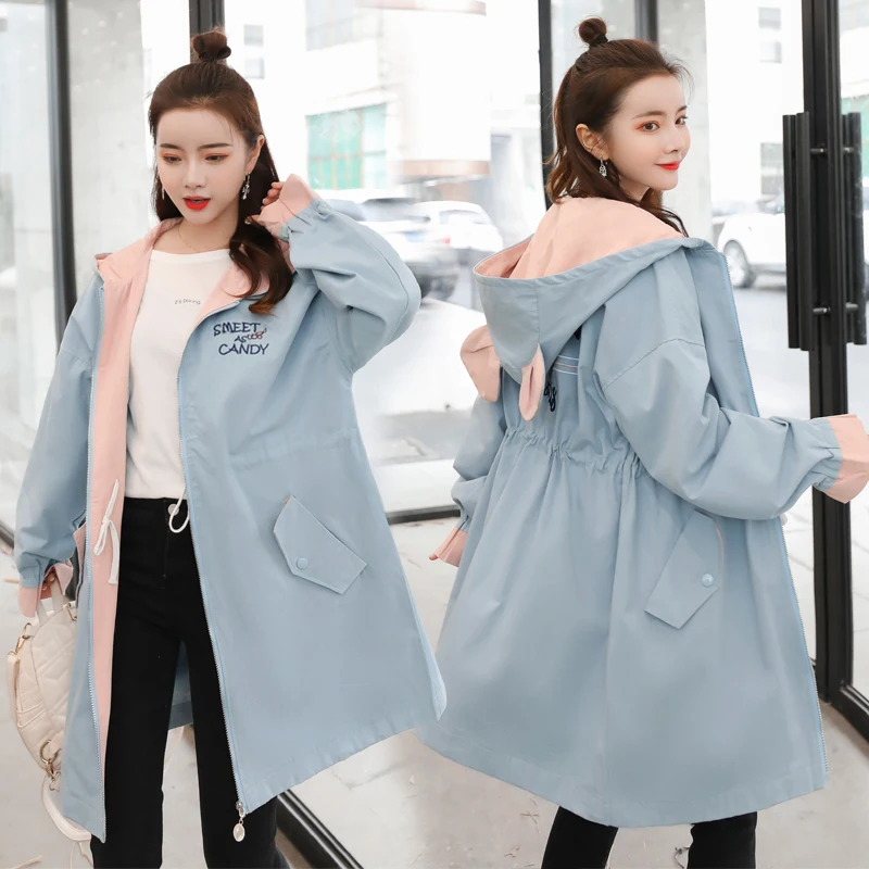 

Large size clothing for women 2019 spring trench coat New Hooded Ladies Windbreaker coat trend Youth clothing for women 2272
