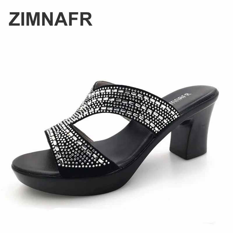 ZIMNAFR العلامة التجارية جديد النساء الصنادل مثير كعب النعال النساء الصيف الأحذية الكريستال منصة النساء الصنادل زائد حجم 35-42