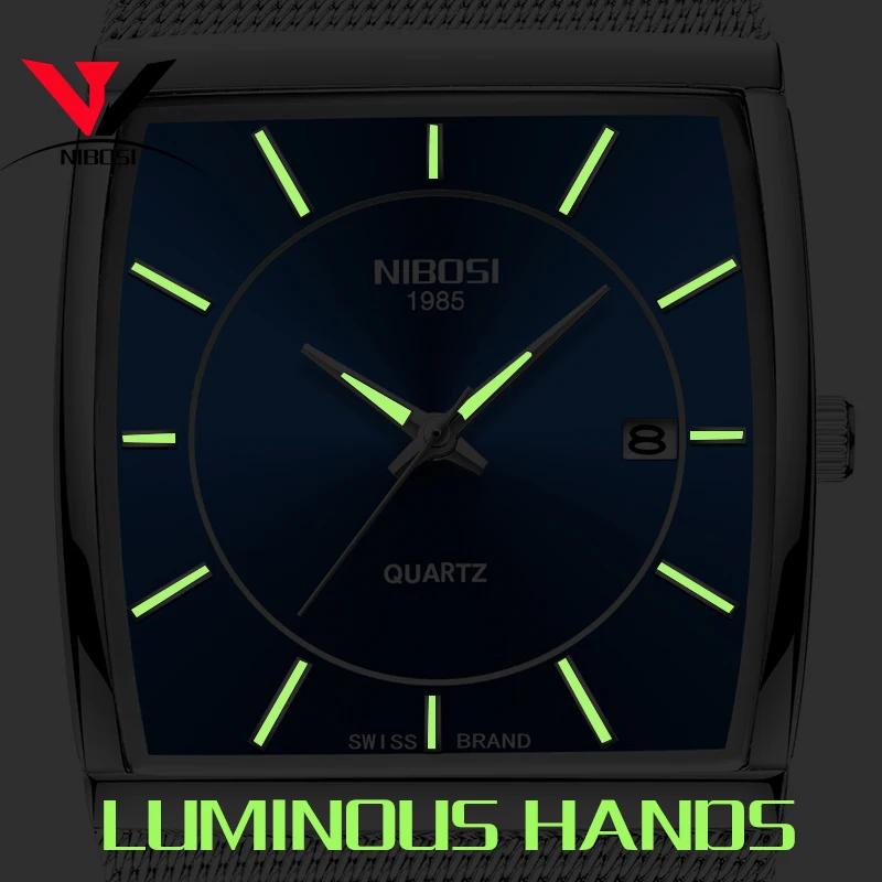 Reloj Hombre NIBOSI квадратные часы для мужчин люксовый бренд с сетчатым ремешком модные