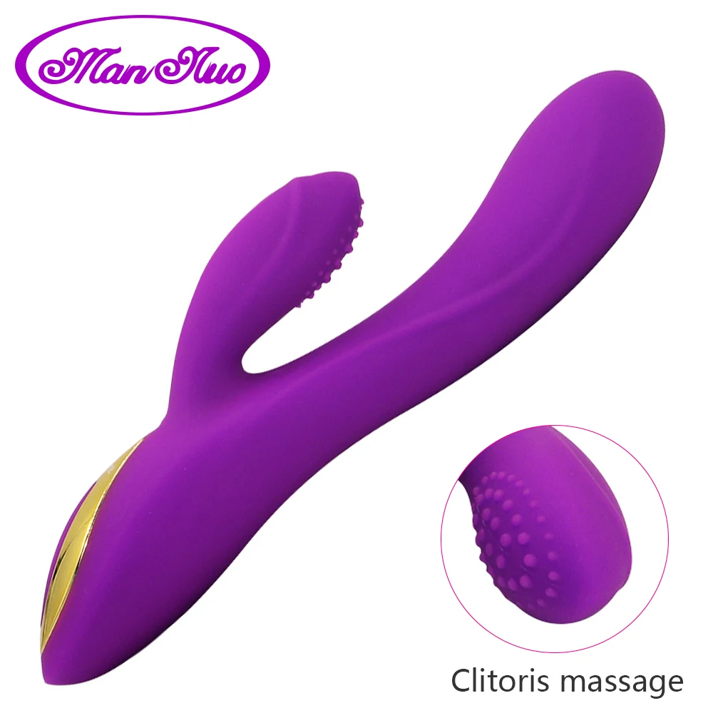 USB Rechargeable Silicone 10 Frequency G Spot Dildo Rabbit Vibrator, Clitoris Dual Vibration Adult Sex Toy for Women