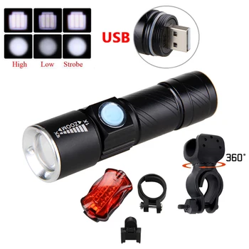 

Portable Mini USB Rechargeable Bike Light 1000lm R5 Flashlight Adjustable Focus Torch +Mount+Safety Rear Light