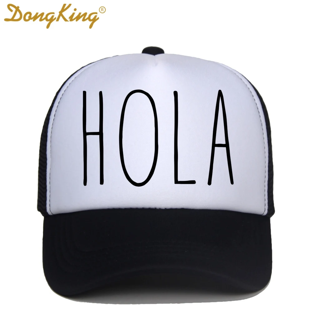DongKing/Детская кепка-Дальнобойщик, HOLA, с принтом Hello Baby, для мальчиков и девочек, высокое качество, Кепка-Дальнобойщик, метх, бейсбольная кепка, Snapback, летний подарок - Цвет: Curved visor