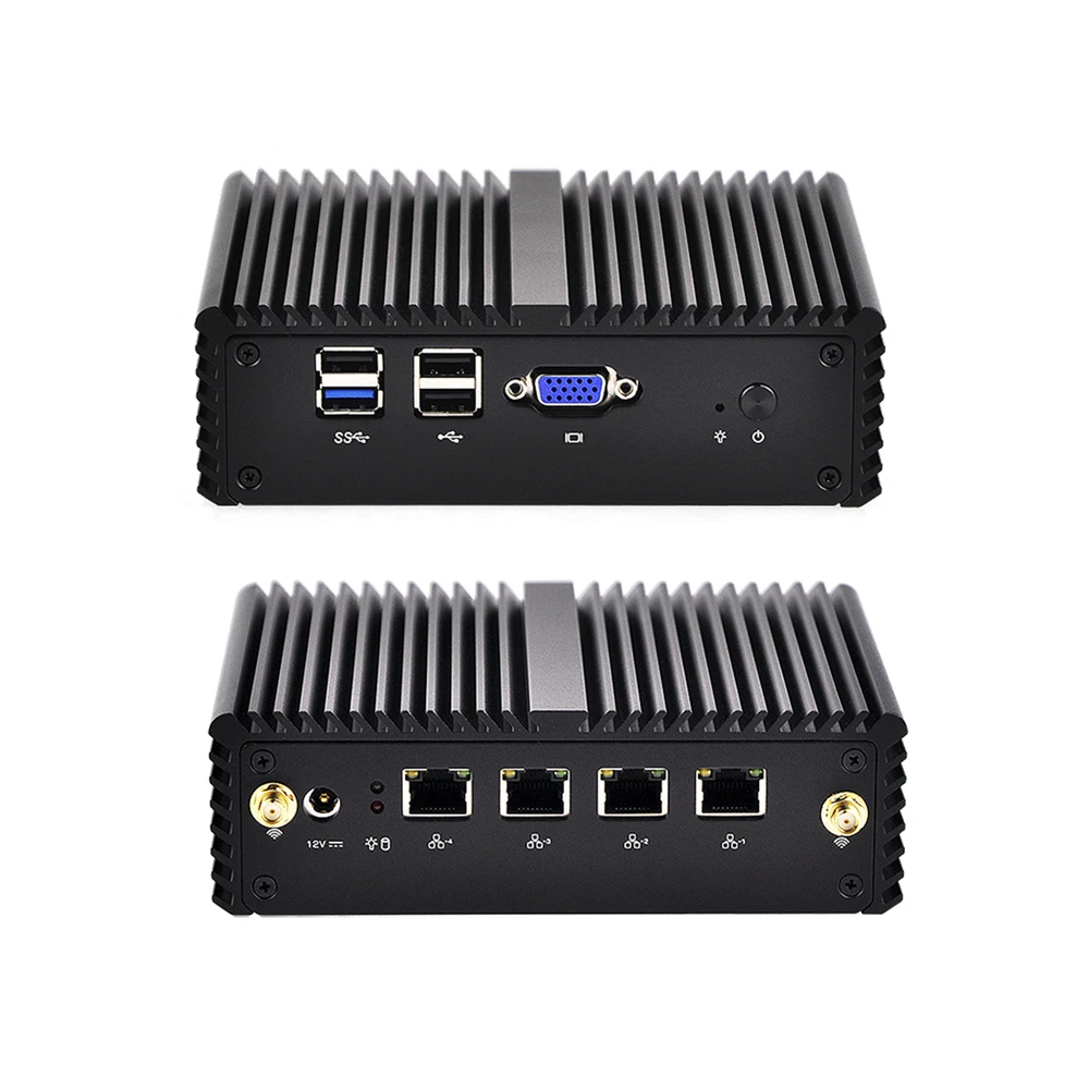 Qotom Mini PC Q190G4N с 4 портами Gigabit lan для создания роутера, безвентиляторный четырехъядерный мини-ПК Bay Trail j1900 2,42 ГГц